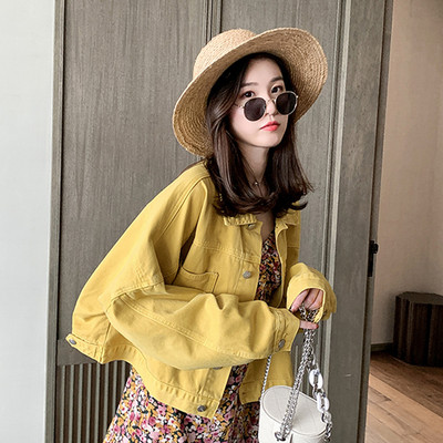 Geaca de dama moderna din denim model simplu cu maneci lungi