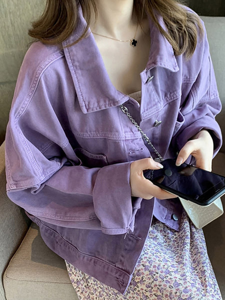 Geaca de dama moderna din denim model simplu cu maneci lungi