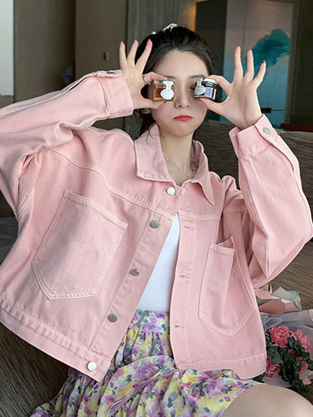 Geaca de dama moderna din denim model simplu cu maneci lungi