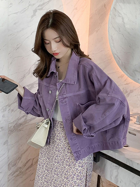 Geaca de dama moderna din denim model simplu cu maneci lungi