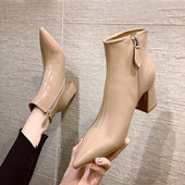 Cizme moderne din piele lacuita cu toc patrat si fermoar