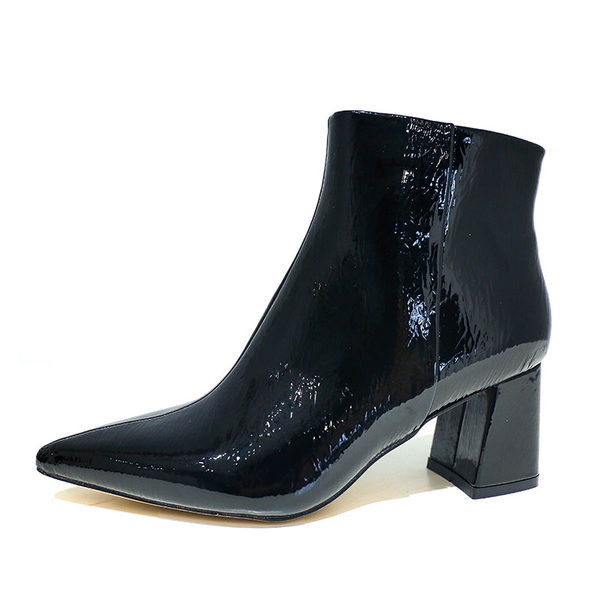 Cizme moderne din piele lacuita cu toc patrat si fermoar