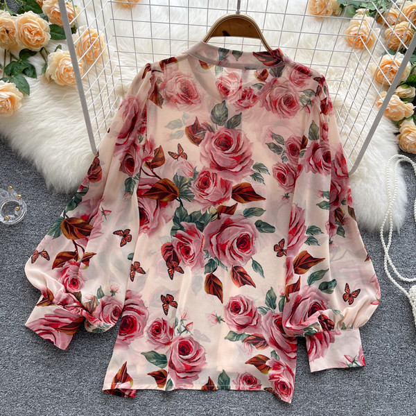 Rochie de dama cu model floral si guler jos