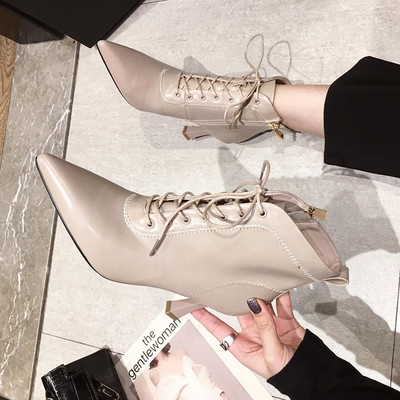 Cizme de dama in stil britanic cu sireturi si fermoar cu toc subtire