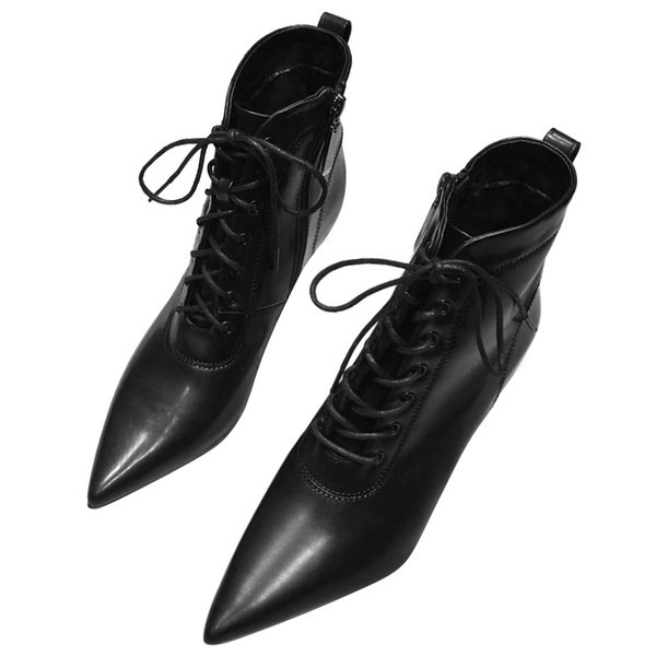 Cizme de dama in stil britanic cu sireturi si fermoar cu toc subtire