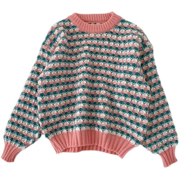 Pulover de damă colorat cu decolteu oval și mâneci lungi