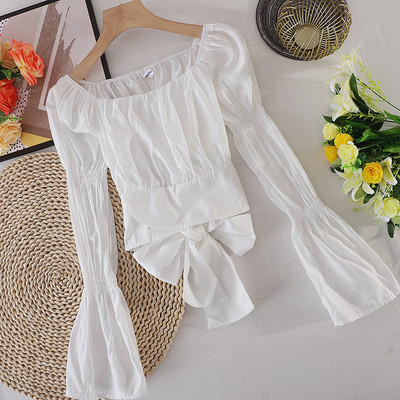 Cămașă de damă cu decolteu barcă și panglică