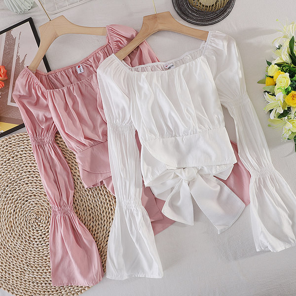 Cămașă de damă cu decolteu barcă și panglică