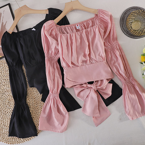 Cămașă de damă cu decolteu barcă și panglică