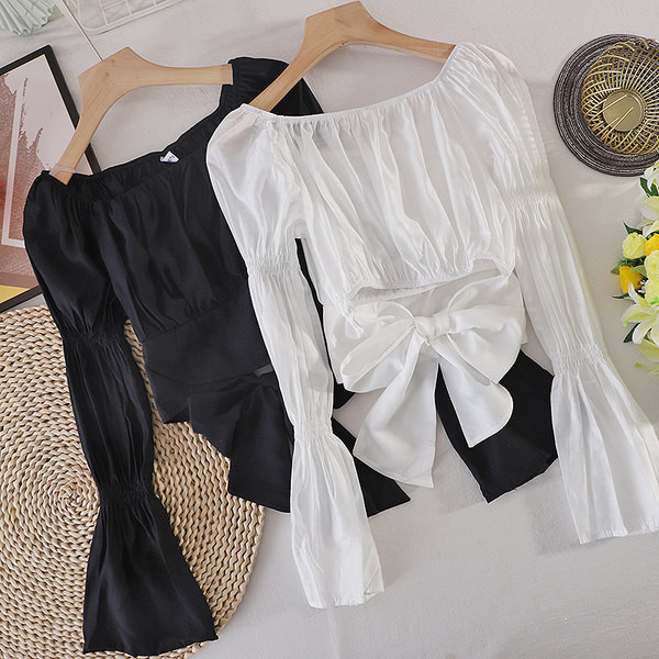 Cămașă de damă cu decolteu barcă și panglică