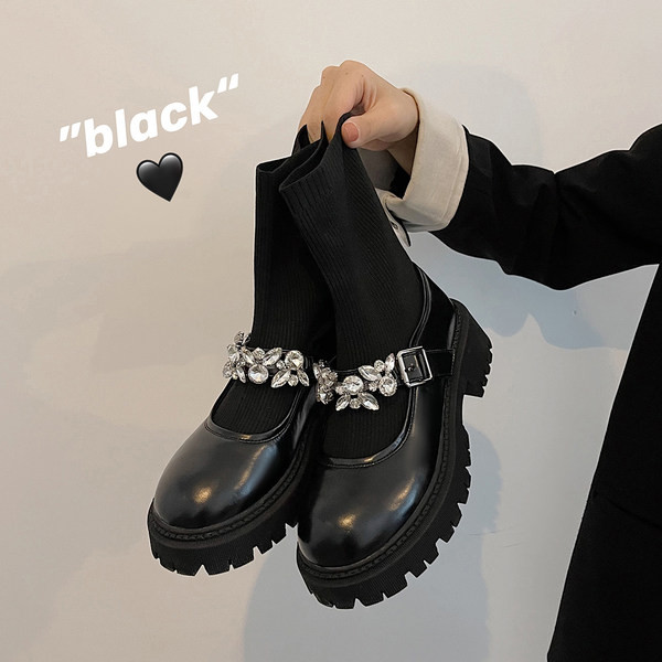 Cizme sosete dama cu pietre decorative si catarama metalica