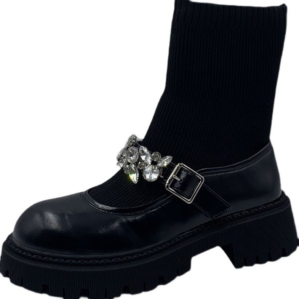 Cizme sosete dama cu pietre decorative si catarama metalica