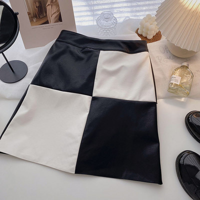 Fusta din piele model nou cu talie inalta in doua culori