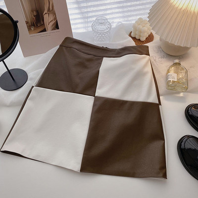 Fusta din piele model nou cu talie inalta in doua culori