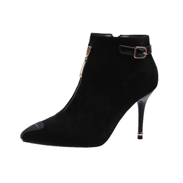 Cizme de dama stilate model ascutit cu catarama si fermoar