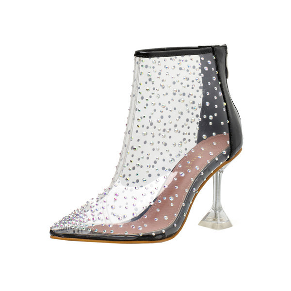 Cizme de dama elegante model ascutit cu pietre decorative