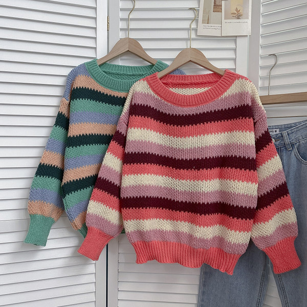 Pulover modern colorat cu decolteu oval