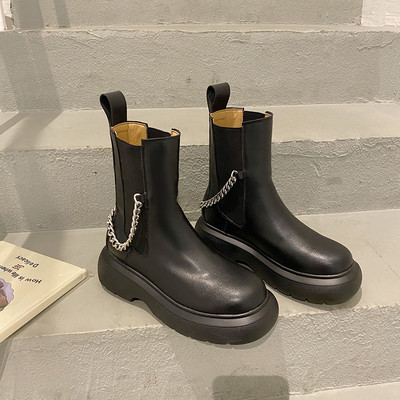 Cizme de dama din piele ecologica cu talpa aspra si lant metalic