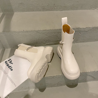 Cizme de dama din piele ecologica cu talpa aspra si lant metalic