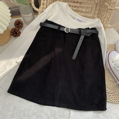 Fusta scurta de dama cu centura si buzunare