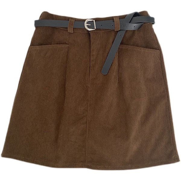 Fusta scurta de dama cu centura si buzunare
