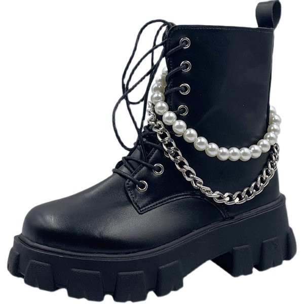 Cizme de dama cu talpa perlata aspra si lant metalic