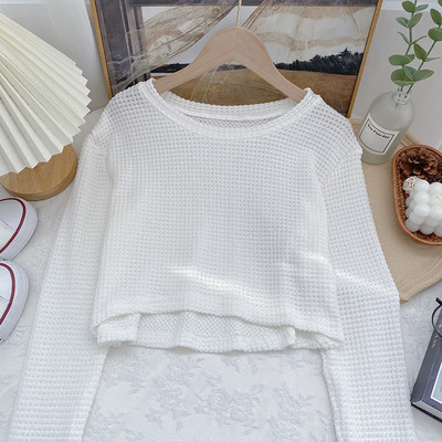 Pulover scurt de dama cu decolteu rotund