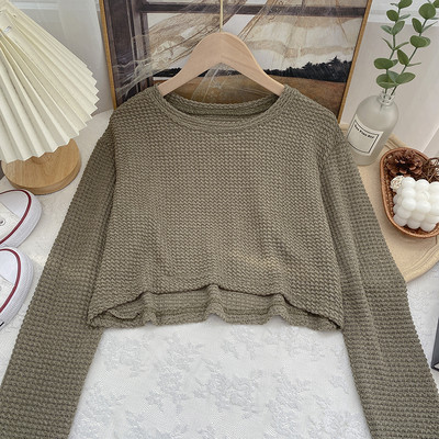 Pulover scurt de dama cu decolteu rotund