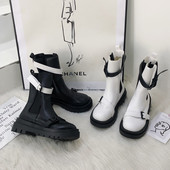 Cizme de dama din piele ecologica cu catarama metalica si talpa aspra