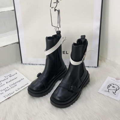 Cizme de dama din piele ecologica cu catarama metalica si talpa aspra