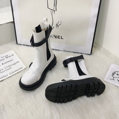 Cizme de dama din piele ecologica cu catarama metalica si talpa aspra