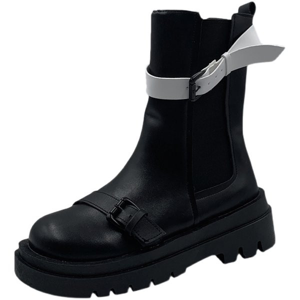 Cizme de dama din piele ecologica cu catarama metalica si talpa aspra