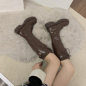 Cizme de damă cu fermoar și șireturi cu talpă aspră