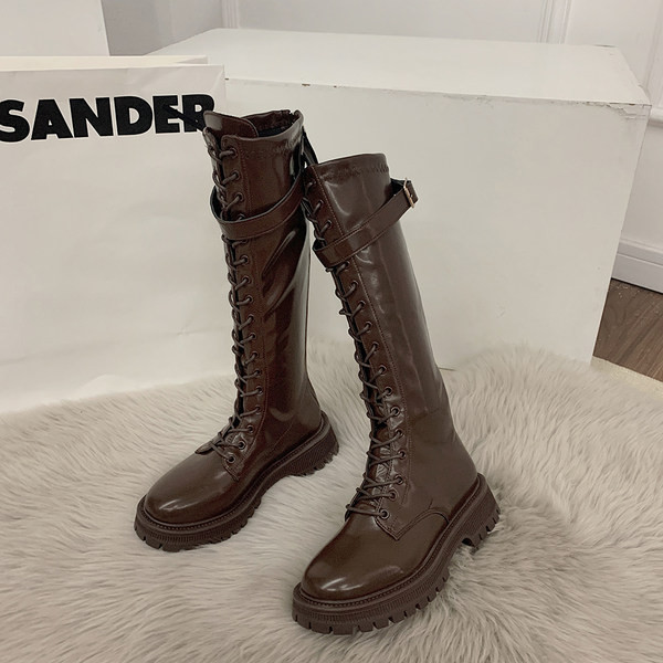 Cizme de damă cu fermoar și șireturi cu talpă aspră