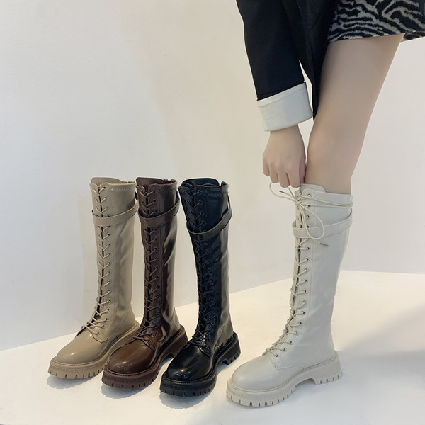 Cizme de damă cu fermoar și șireturi cu talpă aspră