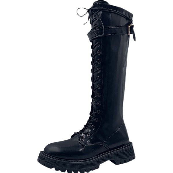 Cizme de damă cu fermoar și șireturi cu talpă aspră