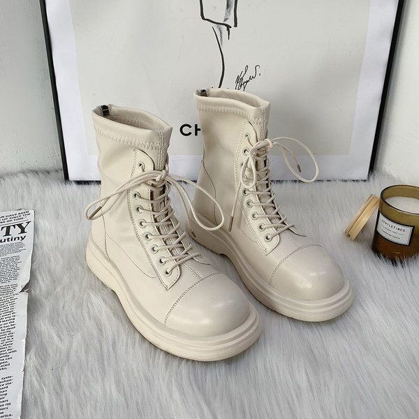 Cizme casual cu sireturi cu talpa plate si fermoar pentru femei