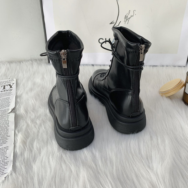 Cizme casual cu sireturi cu talpa plate si fermoar pentru femei