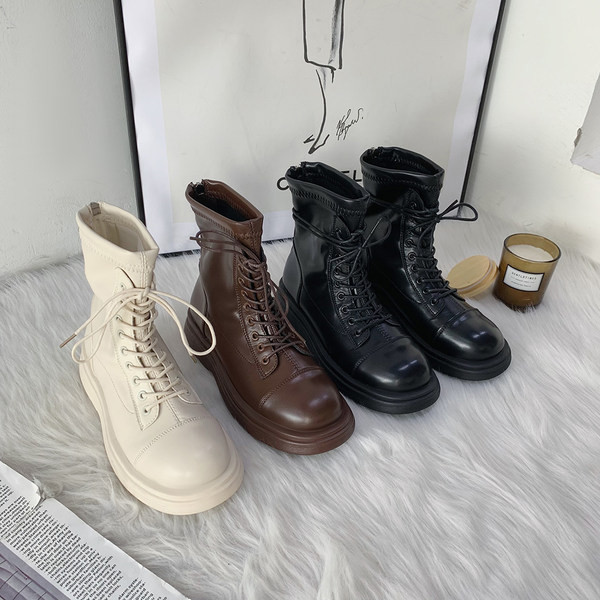 Cizme casual cu sireturi cu talpa plate si fermoar pentru femei