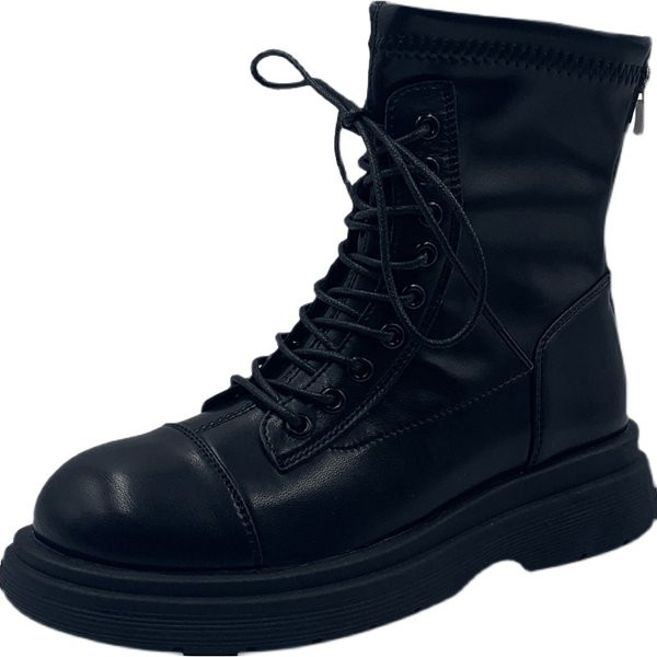 Cizme casual cu sireturi cu talpa plate si fermoar pentru femei