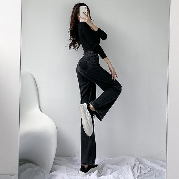 Blugi de dama cu talie inalta de culoare neagra - model larg