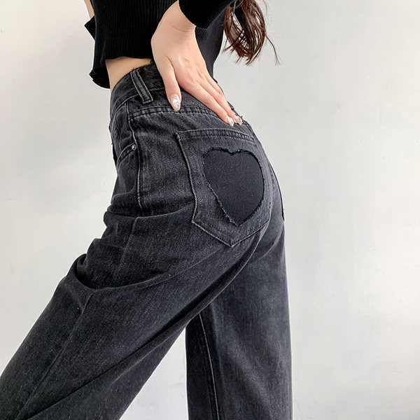 Blugi de dama cu talie inalta de culoare neagra - model larg