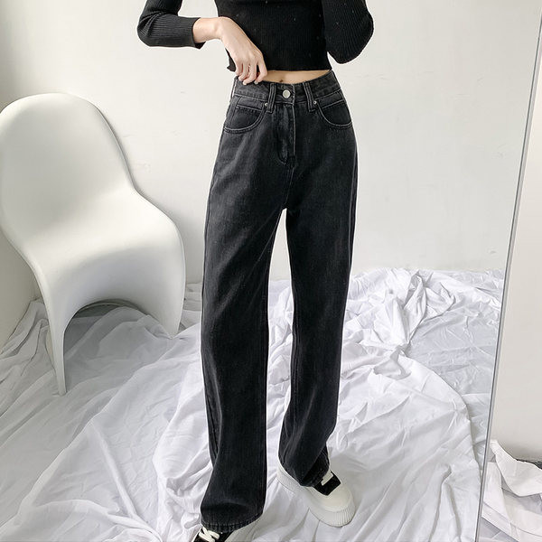 Blugi de dama cu talie inalta de culoare neagra - model larg