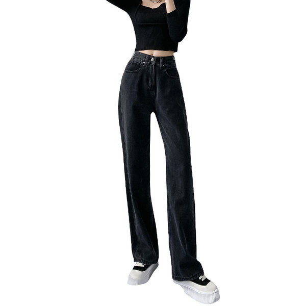 Blugi de dama cu talie inalta de culoare neagra - model larg