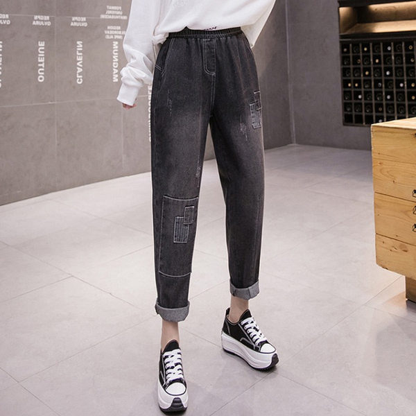 Blugi de dama cu talie elastica de culoare gri