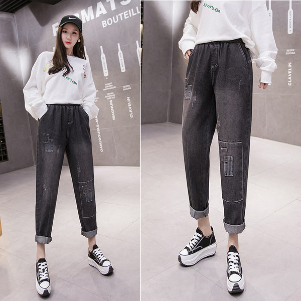 Blugi de dama cu talie elastica de culoare gri