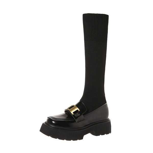 Cizme de dama tip soseta cu talpa aspra si element metalic