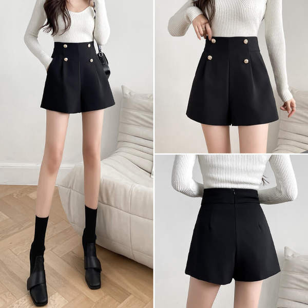 Pantaloni scurți cu talie înaltă în negru