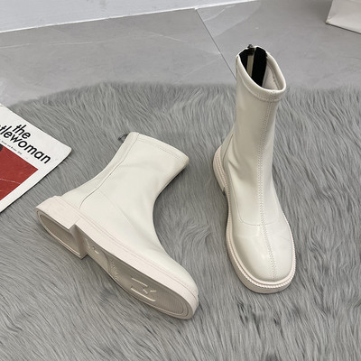 Cizme din piele model simplu cu talpa plata si fermoar pentru femei