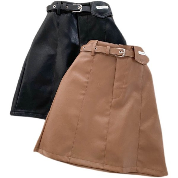 Fusta de dama din piele cu talie inalta si curea
